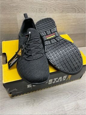 Women's Black Knit Slip-On Work Sneakers #253